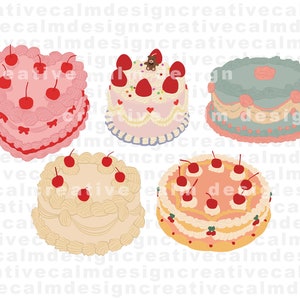 Ensemble de gâteaux vintage, clipart PNG PDF JPG