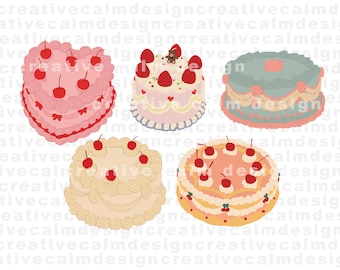 Vintage Cake Bundle Clip Art PNG PDF JPG