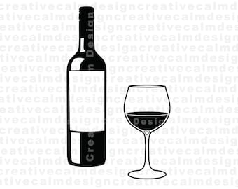 Wine Bottle and Glass Svg Png Pdf Jpg