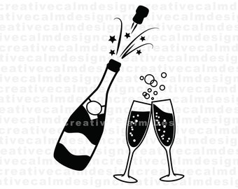 Champagne and Glass Clinking Bundle Svg Png Pdf Jpg