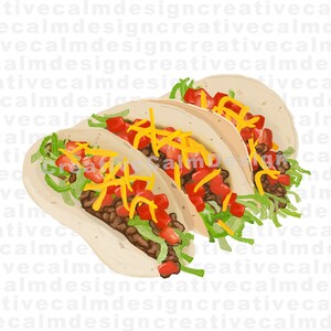 Può includere: Tre tacos morbidi ripieni di carne macinata, formaggio grattugiato, pomodori a cubetti e lattuga. I tacos sono disposti a forma di triangolo.