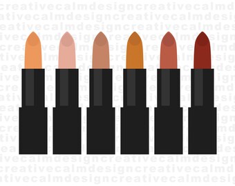 May include: Set of seven lipstick tubes with different shades of lipstick. The lipstick shades are: light peach, light pink, light brown, orange, light brown, light pink, and dark red.