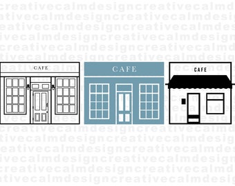 Cafe Store Front Bundle Silhouette Outline SVG PNG PDF