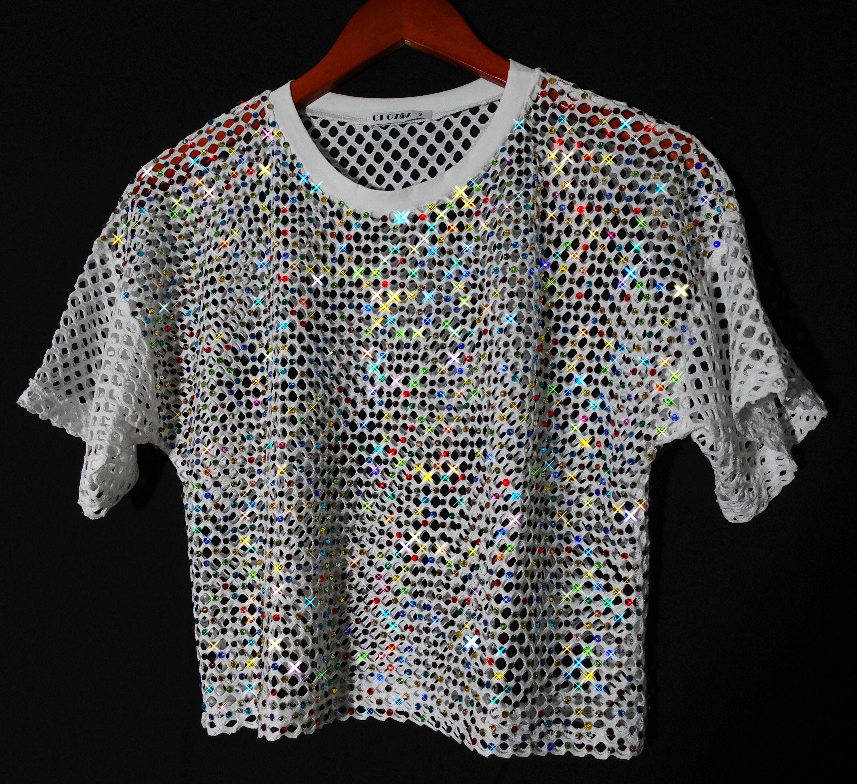 Rhinestone White Mesh Crop Top with 2400 Rhinestones Etsy