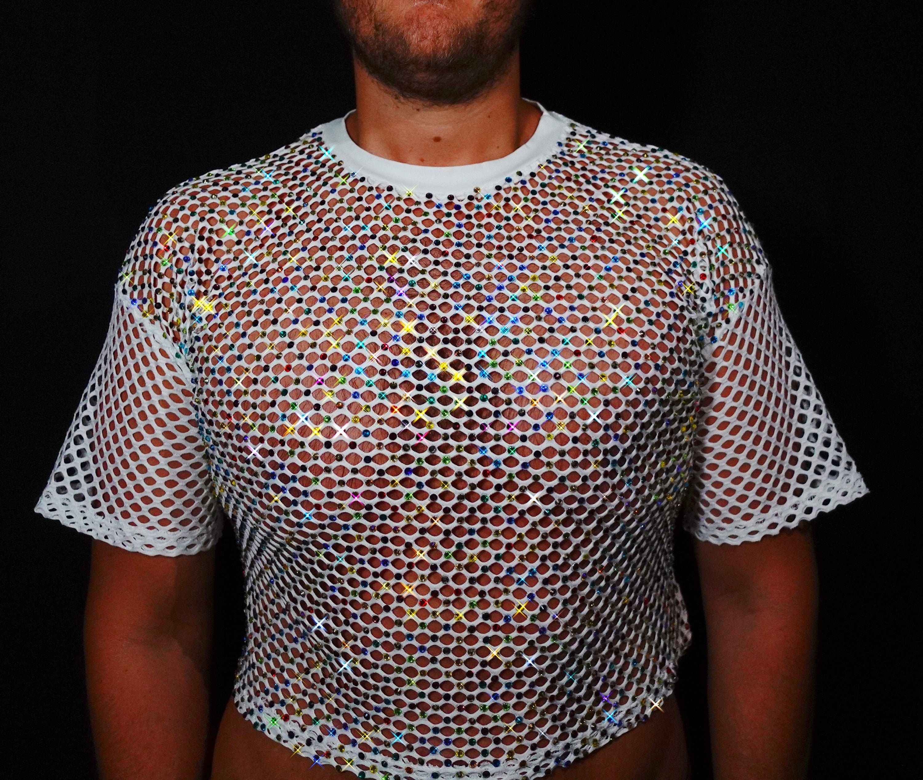 Rhinestone White Mesh Crop Top with 2400 Rhinestones - Etsy