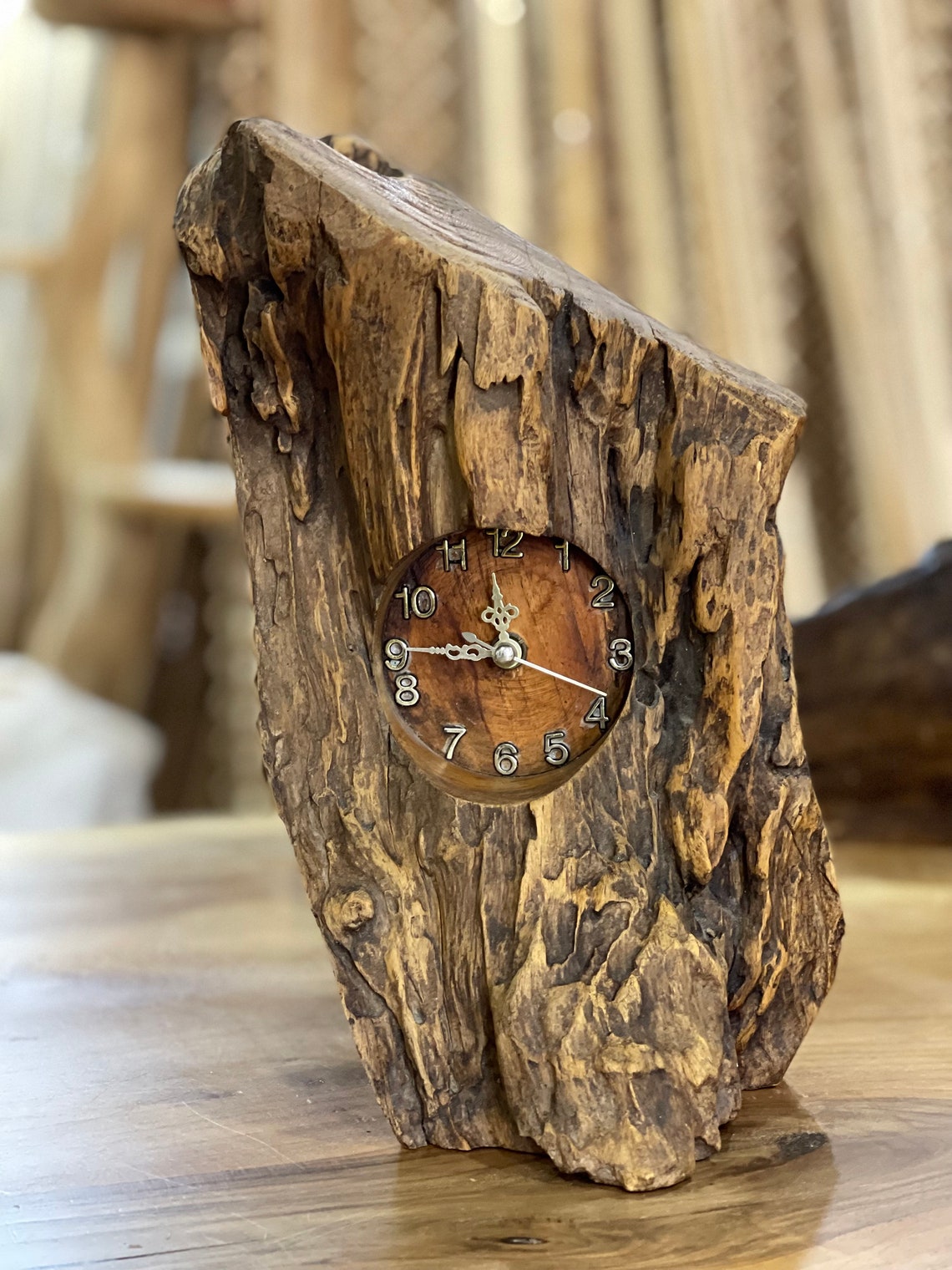 Black tree clock Table clock Handmade solid wood table Etsy