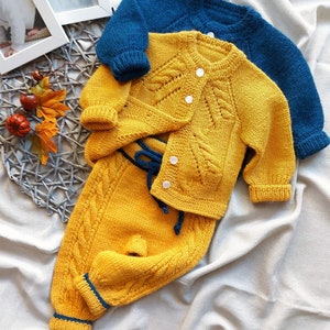 Knitting Pattern Combo. Bundle 2in1 knit PDF. Baby cardigan and knitted pants