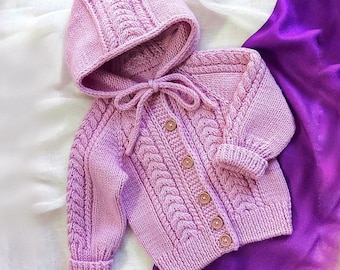 Baby Cable Knit Hooded Cardigan PDF Knitting Pattern – Top Down, Seamless