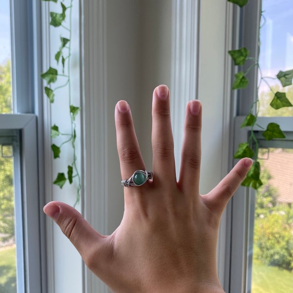 Wire Wrapped Silver Ring (Preppy, Trendy, Aesthetic, Beachy, Teal)