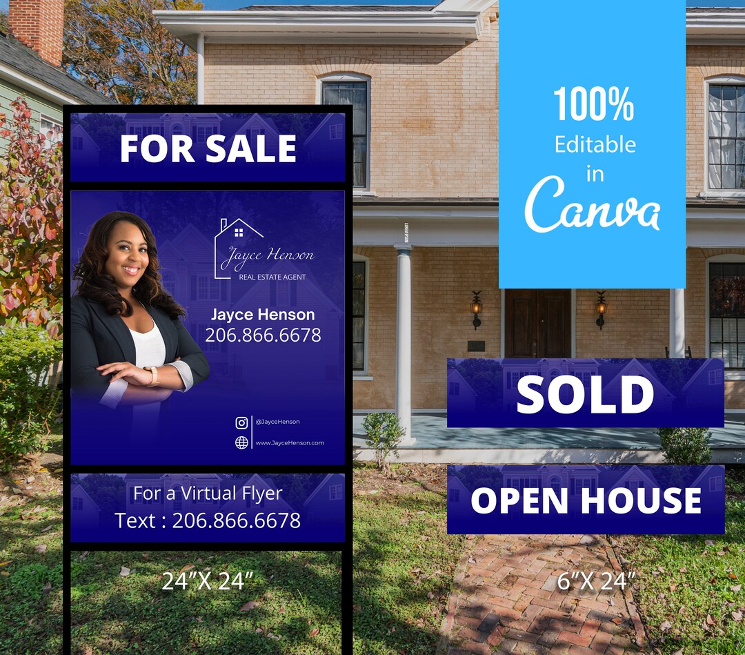 For Sale Sign, Open House Sign, SOLD Sign Real Estate Marketing