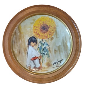 Ted Degrazia collectors plate wood framed &quot;Sunflower Boy&quot;  the children series numbered 6705 0F 10,000