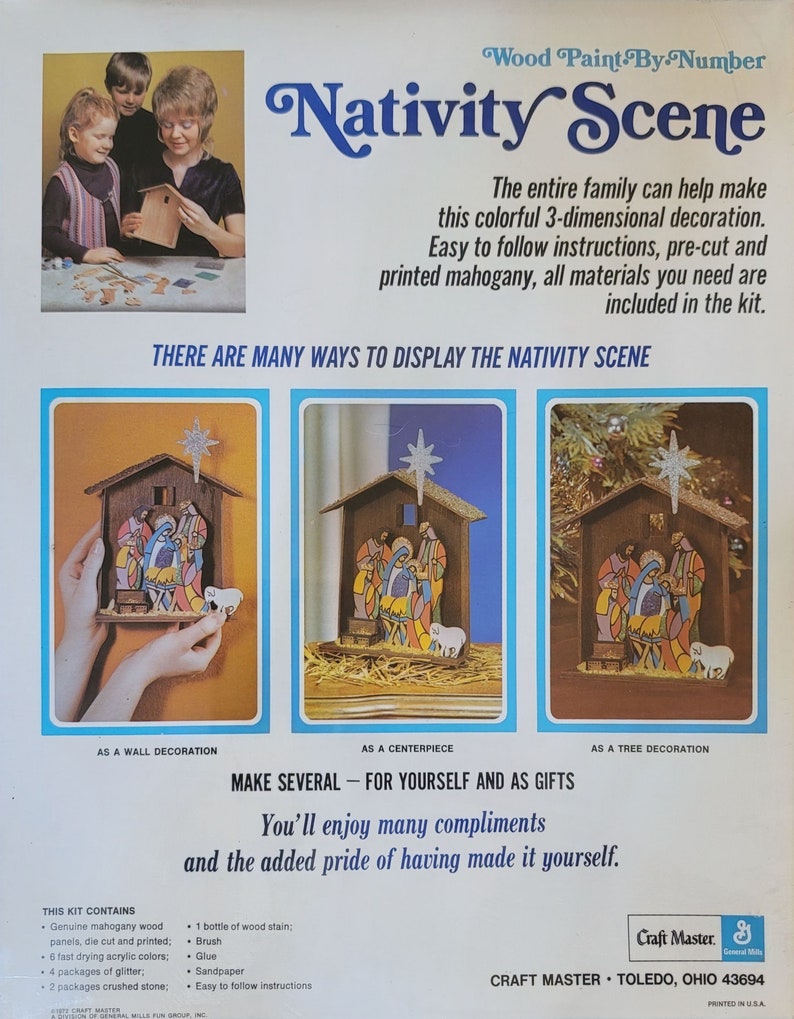 Vintage Paint by Numbers Christmas Nativity Scene Wood Kit New Sealed