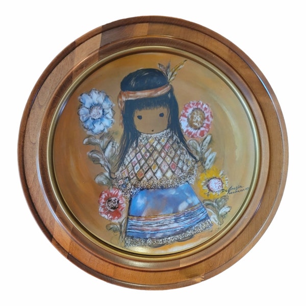 Ted Degrazia collectors plate wood framed "little cocopan indian girl"  the children series numbered 5995 0F 10000