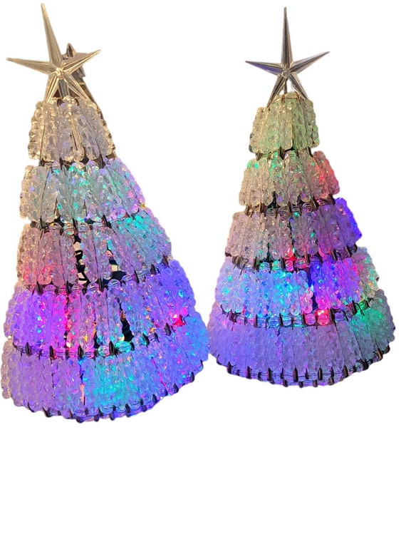 Vintage 2 Safety Pin and Crystal Bead Christmas Tree. Multicolor