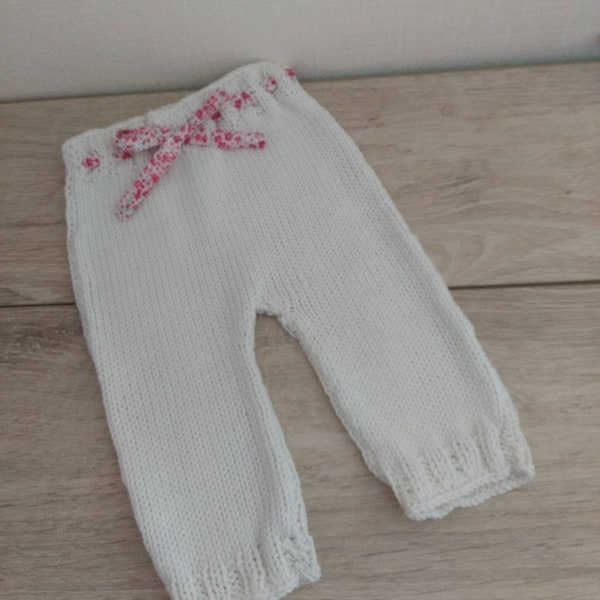 Pantalon en laine mérino blanche lien en tissu liberty