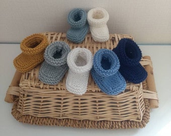 Chaussons bébé tricoté main en laine mérinos