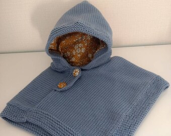 Poncho Tour De Cou Bebe Tricote Main Point Mousse En Laine Etsy France