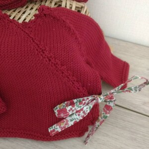 Heart wrap bra set with matching hat and slippers in red merino wool and liberty fabric image 5