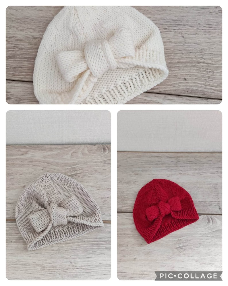 Bonnet turban bébé avec noeud tricoté à la main en laine mérinos image 6