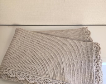 Hand knitted merino wool baby blanket
