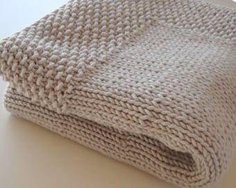 Couverture pour bébé en laine mérinos tricotée à la main jersey et point de riz