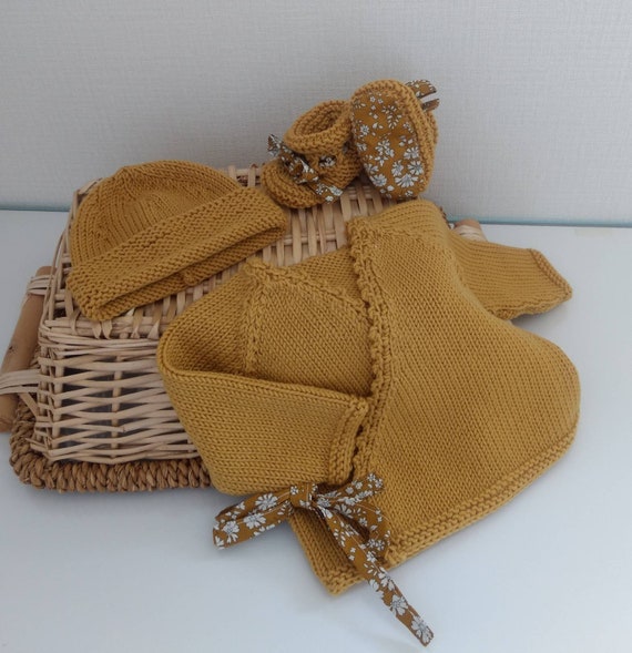 Wrapover Bra Set With Matching Hat and Slippers in Mustard Merino Wool and  Liberty Fabric -  Australia
