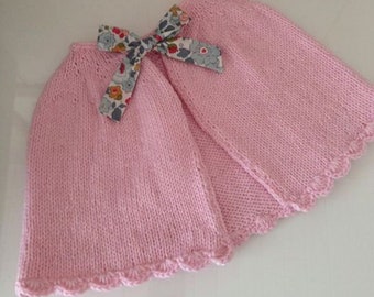 Baby sunbonnet in pink merino wool and liberty fabric bow