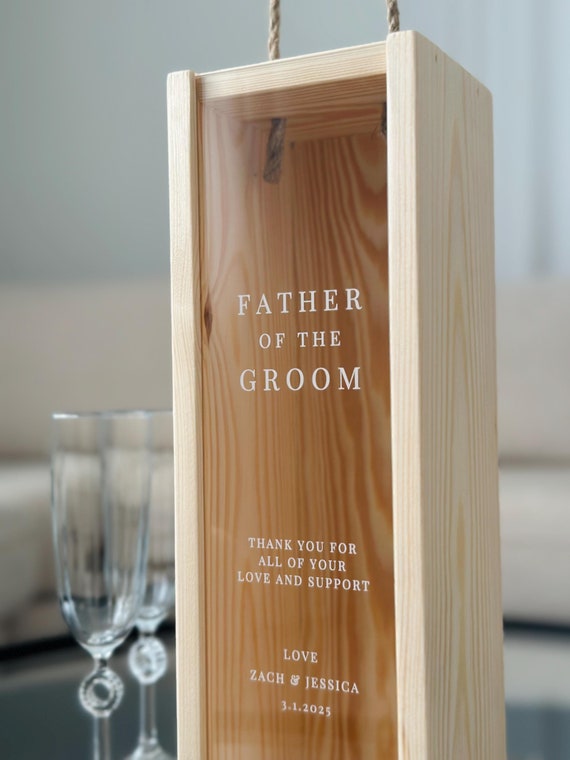 Father Of The Groom Personalised Bottle Box Father Of The Bride Wedding Gift Champagne Wooden Wine Whisky Bottle Box Wedding Gift