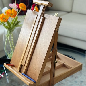 Wooden Tabletop Easel with Storage, Adjustable Portable Art Stand for Painting Canvas, Drawing, Sketching Coloring, Artist Gift for Painters