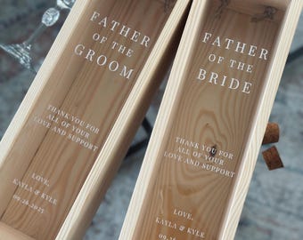 Set of 2 Father of The Bride Gift and Father of The Groom Gift, Wedding Gift for Father, Custom Whiskey Box, Personalized Champagne Wine Box