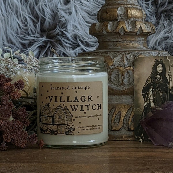 village witch | natural soy hand poured candle | sandalwood, patchouli, cedar, warm musk, vanilla