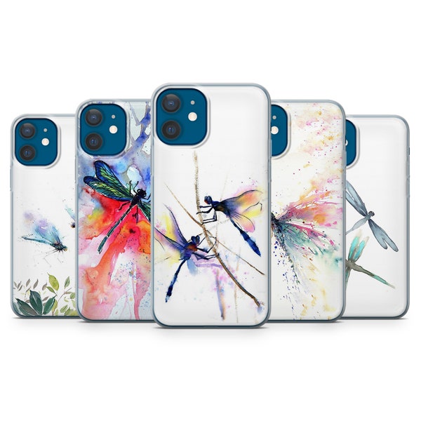 Watercolor Dragonfly Phone Case Art Cover fit for iPhone 13 Pro, 12, 11, XR, XS, 8+, 7 & Samsung S10, S20, S21, A51 Huawei P40, P30 Lite