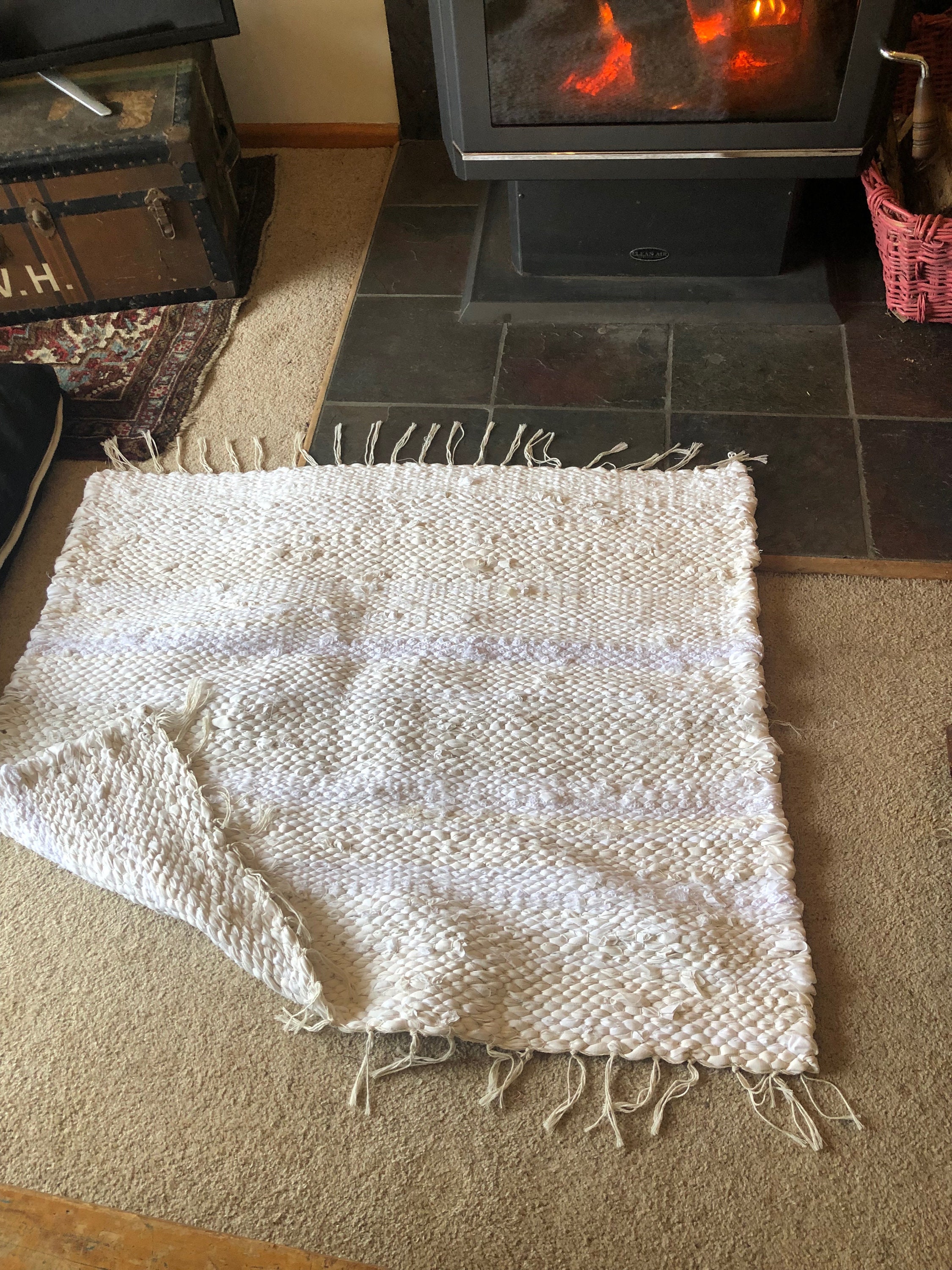 Hand Woven Cotton Rug Natural Etsy