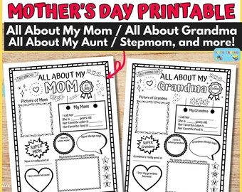 All About My Mom All About My Grandma Printable, Kids Mother's Day Activity, Kids Personalized Keepsake Gift For Mom, Grandma, Stepmom, Aunt