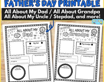 All About Dad All About Grandpa Printable Card, Kids Fathers Day Activity, Kid's Personalized Keepsake Gift for Dad, Grandpa, Stepdad, Uncle