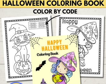 Kid's Halloween Coloring Book Printable, Halloween Color By Number Pages, Kid's Halloween Activity Book, Non-Scary Halloween Coloring Pages