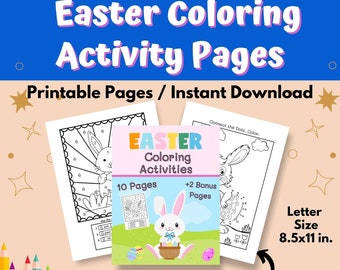 Easter Coloring Activity Printable Pages, Easter Coloring Activities, Color by Number, Dot To Dot Pages, Preschool, Kindergarten, Homeschool