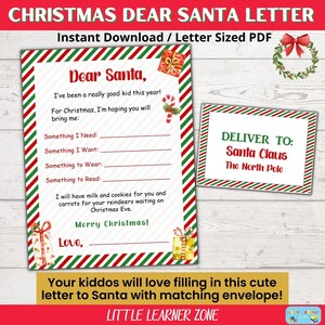 Druckbarer Weihnachtsbrief mit Umschlag, Kinderbrief an den Weihnachtsmann, Kinderweihnachtswunschliste, Lieber Weihnachtsmann Brief, Weihnachtsbrief Vorlage