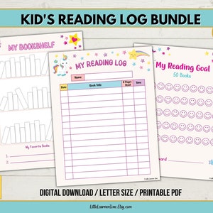 Kids Reading Log Printable, Kids Reading Tracker, Daily Reading Log, Homeschool Reading Tracker, Unicorn Reading Chart, Kids Book Tracker
