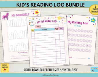 Kids Reading Log Printable, Kids Reading Tracker, Daily Reading Log, Homeschool Reading Tracker, Unicorn Reading Chart, Kids Book Tracker