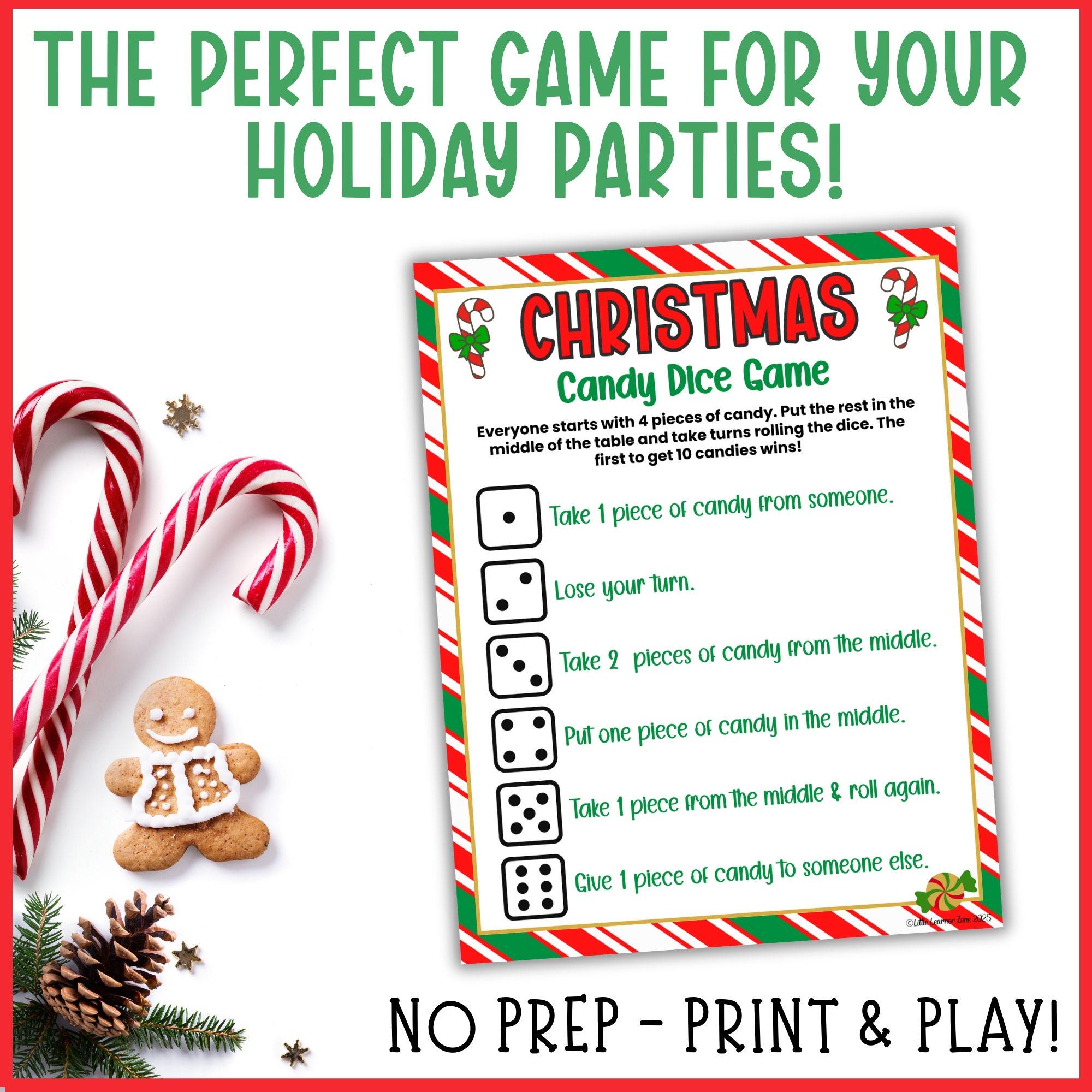 Christmas Candy Dice Game Printable Kids Party Game, Christmas Party ...