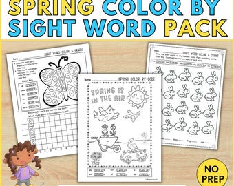 Spring Sight Word Color By Code Activities, Color By Sight Word Printable Pack, Sight Word Practice for Kindergarten, First 100 Fry Words