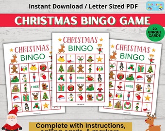 Christmas Bingo Game for Kids, Printable Christmas Bingo Game, Christmas Bingo Cards, Christmas Classroom Activity, Christmas Holiday Bingo