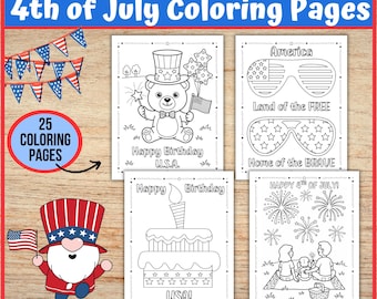 4th of July Coloring Pages for Kids, July 4th Coloring Sheets Printable, Independence Day Coloring Activity, Kindergarten Summer Activity