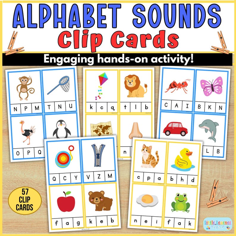 Alphabet Beginning Sounds Clip Cards for Kindergarten Printable ABC ...
