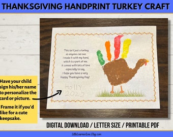 Thanksgiving Handprint Turkey Craft Printable, Handprint Turkey Poem, Kid's Turkey Handprint Keepsake, Happy Thanksgiving DIY Kid's Card