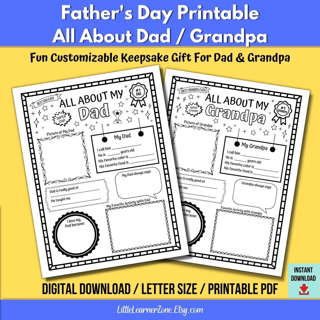 All About Dad All About Grandpa Printable Card, Kids Fathers Day