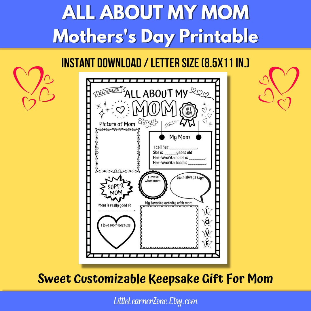 All About My Mom Printable, Mother's Day Printable for Kids, Mother's ...