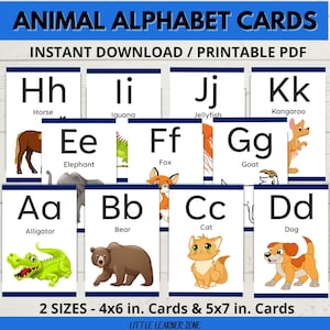 Animal Alphabet Card Set, Alphabet Flash Cards, ABC Wall Cards, ABC Classroom Decor, Alphabet Animal Cards, Kindergarten, Preschool Activity