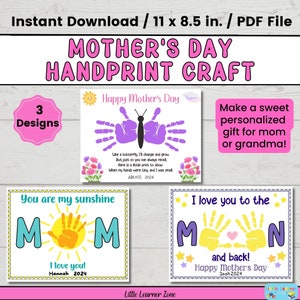Activité manuelle d'empreinte de main pour la fête des mères, cadeau personnalisé pour maman par les enfants, impression d'art d'empreinte de main pour la fête des mères, carte d'empreinte de main bricolage pour enfants pour maman